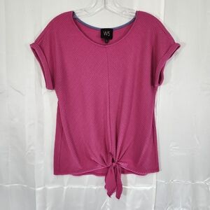 W5 Size Small Women's Pink Textured Tie-Front Top